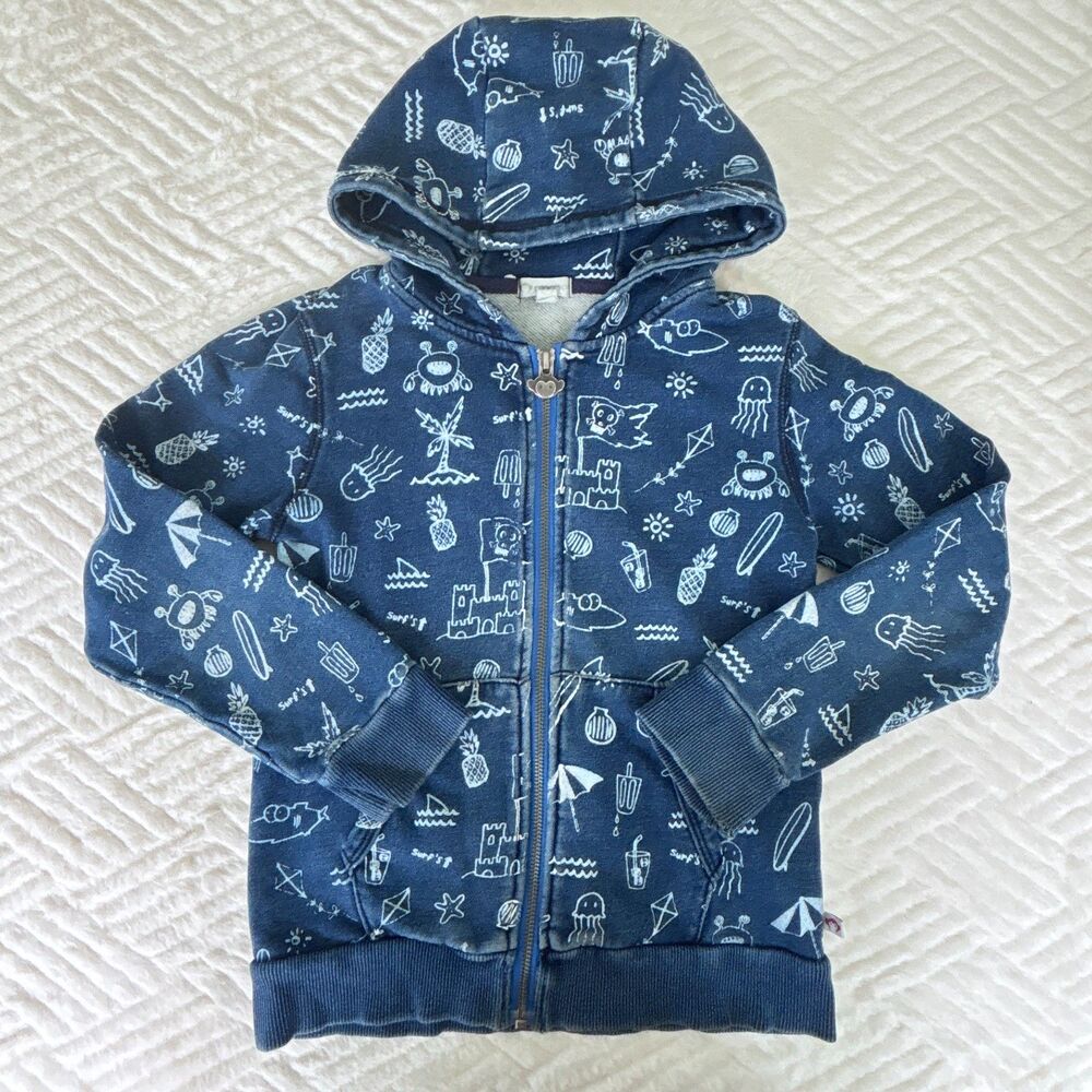 Appaman Boys Size 8 Surf Print Zip Hoodie French Terry Pirate Beach Jacket Navy